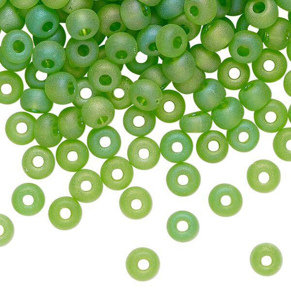 Seed bead glass 1pk #4 round, 50 gram transparent matte rainbow green image number 0