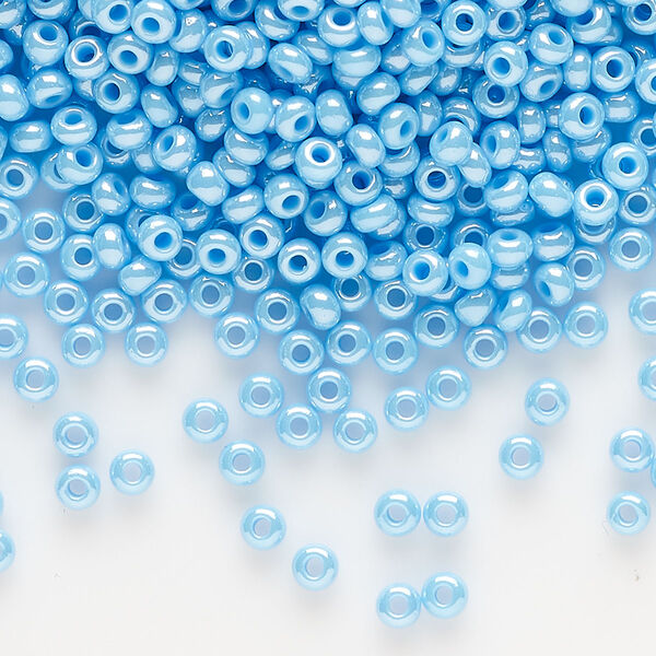 Seed bead, Preciosa Ornela, glass, opaque luster turquoise, #8 rocaille. Sold per 50-gram pkg. image number 0