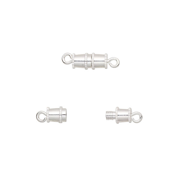 Clasp, barrel, silver-plated brass, 8x4mm. Sold per pkg of 10. image number 0