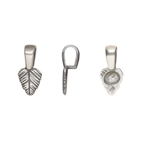 Bail, JBB Findings, glue-on, antique silver-plated brass, 16x7.5mm with 8.5x7.5mm leaf flat base. Sold per pkg of 2. image number 0
