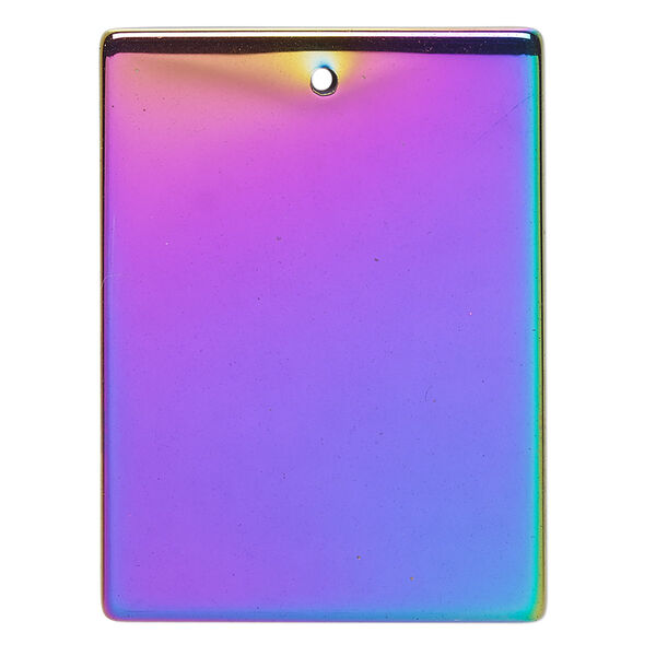 Focal, electroplated Hemalyke™ (man-made), rainbow, 40x30mm flat rectangle. Sold individually. image number 0