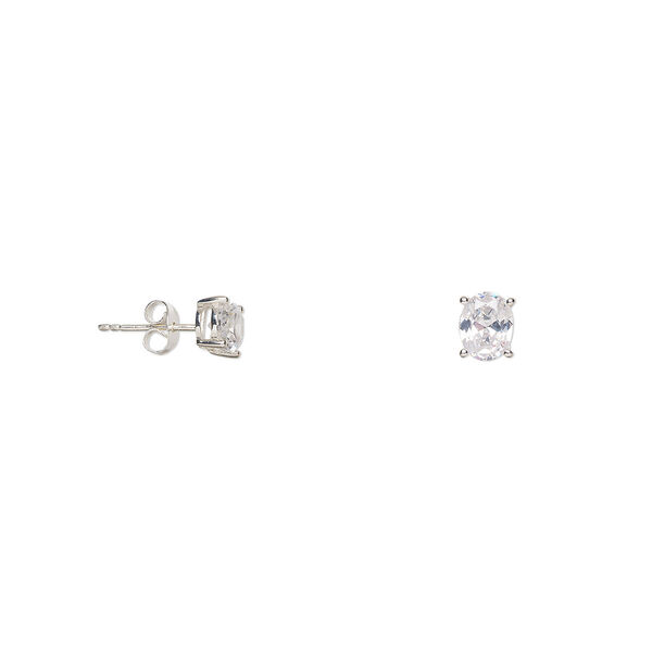 Earstud, cubic zirconia and sterling silver, clear, 8x6mm faceted oval with post. Sold per pair. image number 0