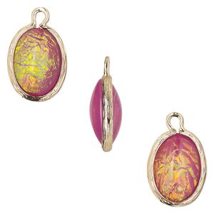 Drop, Opalized Ice™, "opal" (resin) and gold-finished brass, light purple, 16x12mm double-sided oval. Sold per pkg of 4.