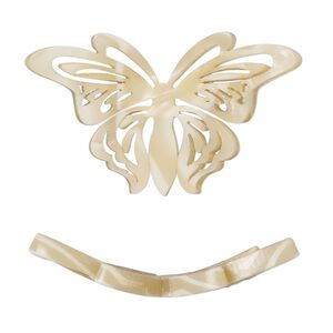 Focal, resin, tan, 35x22mm curved butterfly with cutouts. Sold per pkg of 4.