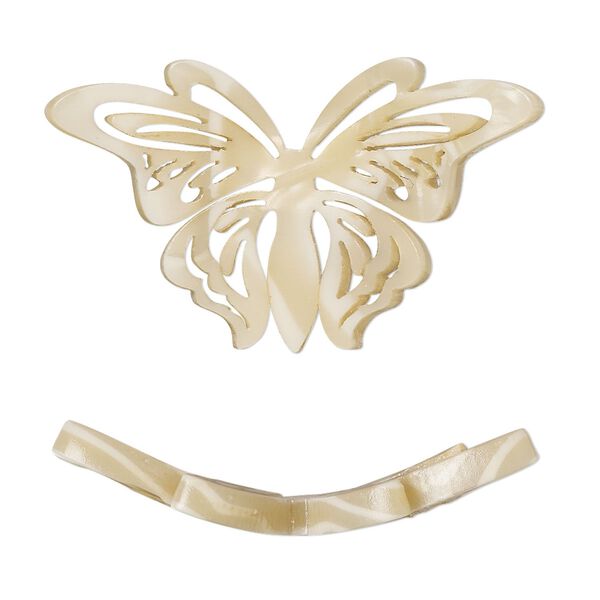 Focal, resin, tan, 35x22mm curved butterfly with cutouts. Sold per pkg of 4. image number 0
