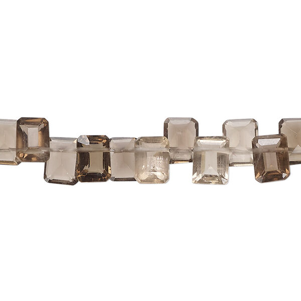 Bead, smoky quartz (heated / irradiated), light to medium, 7x5mm-7x6mm hand-cut top-drilled faceted puffed rectangle, B+ grade, Mohs hardness 7. Sold per 14-inch strand, approximately 95 beads. image number 0