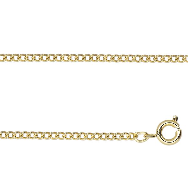Chain, gold-finished steel, 1.5mm cable, 16 inches with springring clasp. Sold individually. image number 0