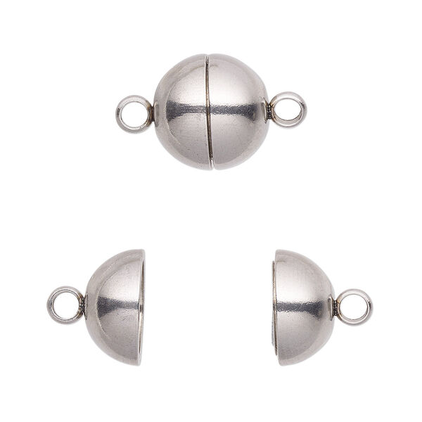 Clasp, magnetic, stainless steel, 12mm round. Sold per pkg of 10. image number 0