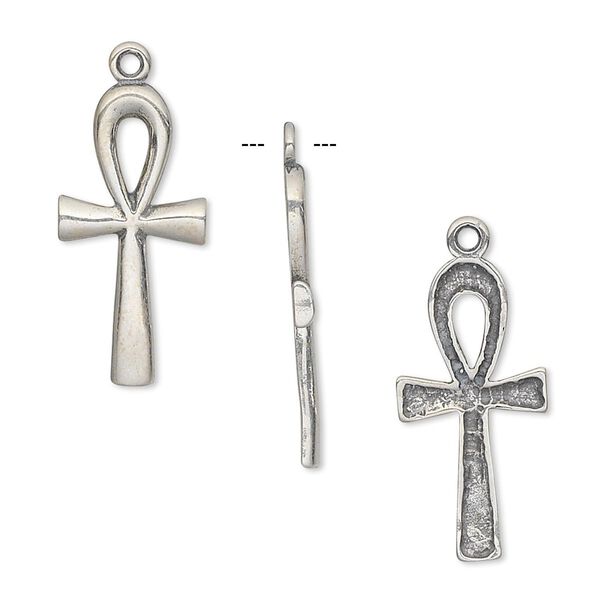 Charm, antiqued sterling silver, 22x11mm ankh. Sold individually. image number 0