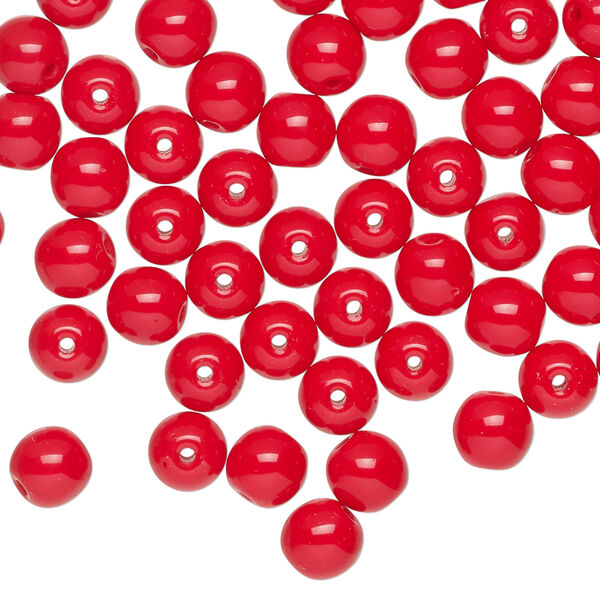 Bead 1pkg60 Czech glass druk, opaque red, 6mm round. image number 0