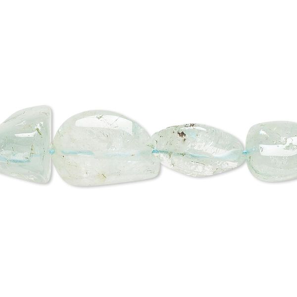 Bead, aquamarine (dyed / heated), small tumbled nugget, Mohs hardness 7-1/2 to 8. Sold per 14-inch strand. image number 0