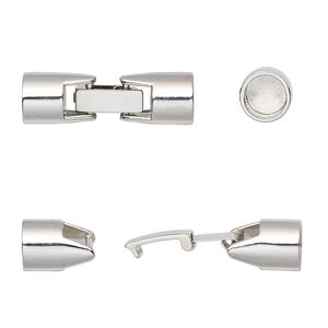 Clasp fold-over 1pkg1 imitation rhodium-plated "pewter" (zinc alloy), 33x10mm / fits 7.5mm cord, 1-strand
