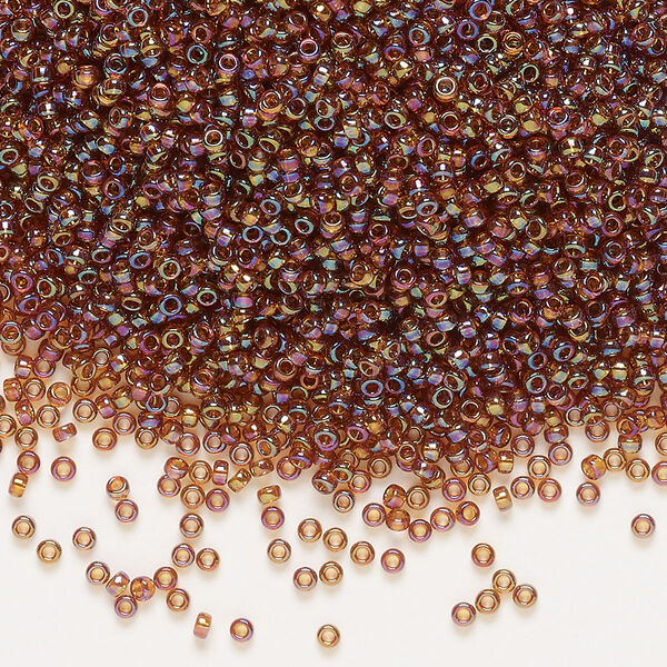 Seed bead, Miyuki, glass, pkg/35g, #15 rocaille, translucent rainbow topaz (RR-257). image number 0