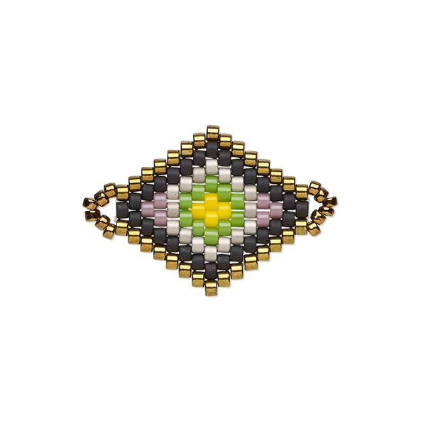 Link, Creative Touch, glass, bronze / lavender / green, 20x18mm double-sided diamond. Sold individually. image number 0