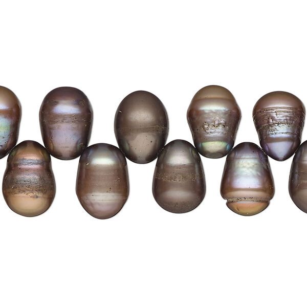 Pearl, cultured freshwater pearl (dyed), antique brass, 10x7mm-11x9mm top-drilled teardrop , D grade, Mohs hardness 2-1/2 to 4. Sold per 15" strand, approximately 75 beads. image number 0