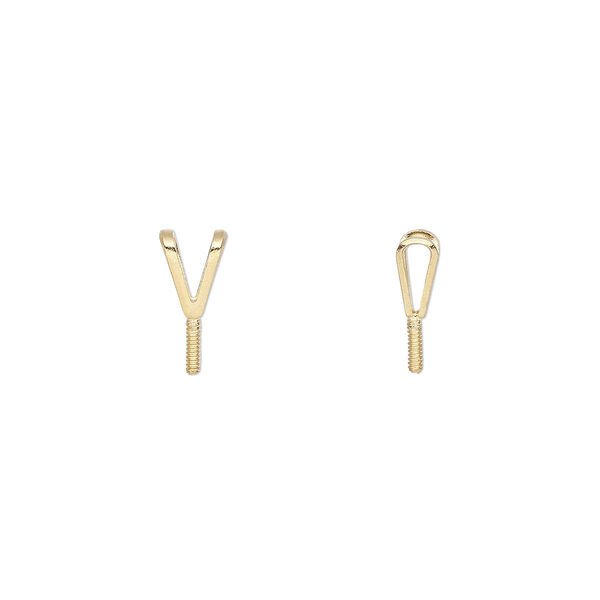 Bail, rabbit ear, gold-plated brass, 9x4mm with 3mm peg, fits bead with 1mm hole. Sold per pkg of 4. image number 0