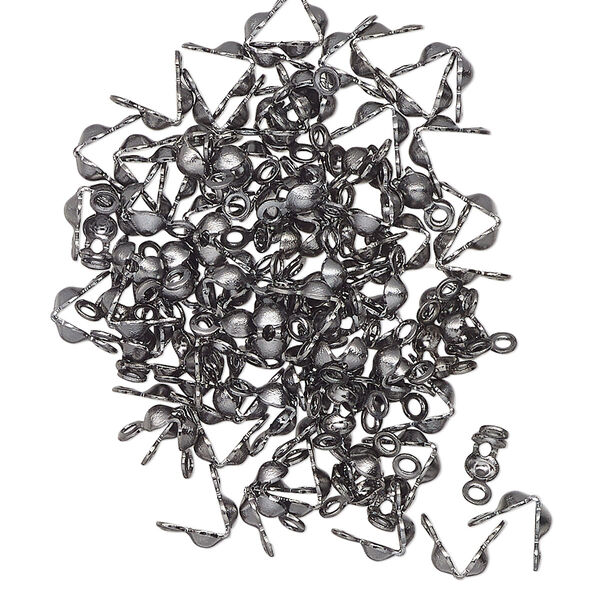 Bead tip, gunmetal-finished brass, 5x3.5mm side clamp-on with closed loop. Sold per pkg of 100. image number 0