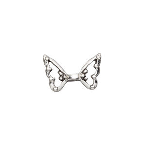 Bead, pewter (tin-based alloy), pkg/1, antique silver plate, 17.5x11mm open wing.