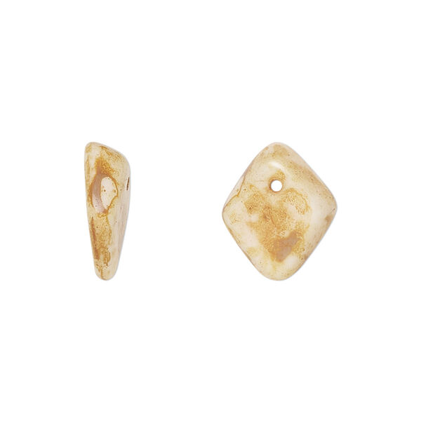 Bead, Czech pressed glass, tortoise granite, 14x5mm diamond drop. Sold per 15" to 16" strand. image number 0