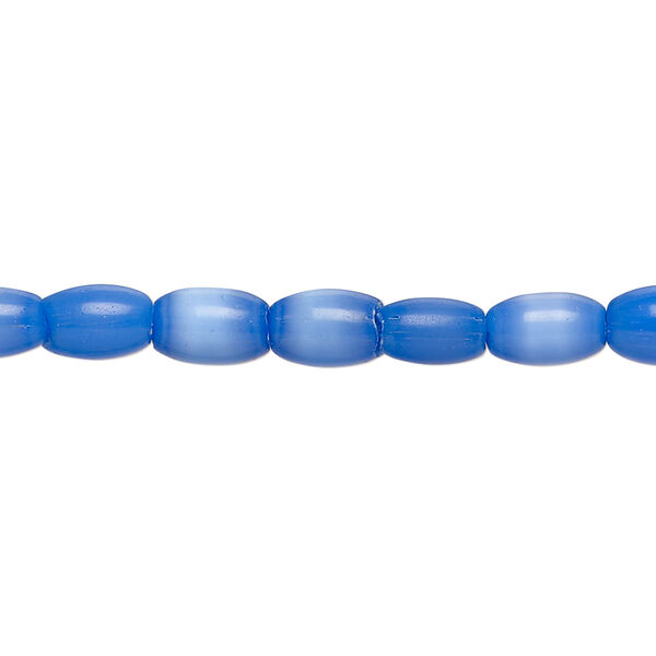 Bead, fiber optic glass, pkg/14 inch, opaque cobalt blue, 7x5mm center-drilled oval. image number 0