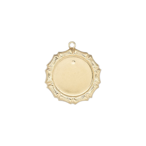 Drop, 14Kt gold-filled, 17mm single-sided round with bamboo edge design and 12mm round setting. Sold individually. image number 0