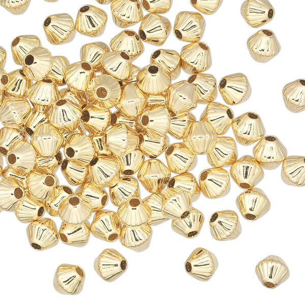 Bead, gold-plated brass, 5mm corrugated double cone. Sold per pkg of 100. image number 0