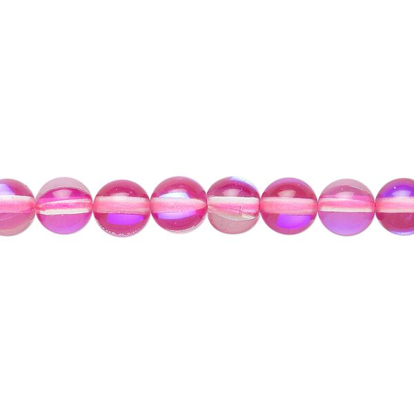 Bead, iridescent glass, transparent pink, 6mm round. Sold per 15-1/2" to 16" strand. image number 0