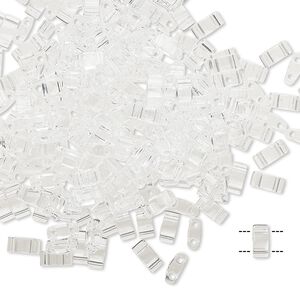 Seed bead, TILA®, glass, pkg/250g, 5x2.3mm half tila rectangle, transparent crystal clear, (HTL-131).