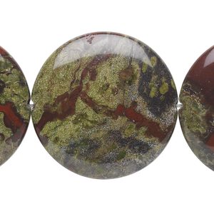 Dragon blood jasper 1pkg1, flat round bead natural 15.5-16 inch 30mm