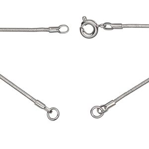 Chain 1pkg1 silver-plated snake, 1.2mm necklace component / 3.5mm jump ring / springring clasp, brass 18 inch