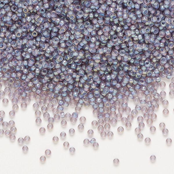 Seed bead, Miyuki, glass, pkg/35g, #15 rocaille, translucent purple-lined rainbow light amethyst (RR-360). image number 0