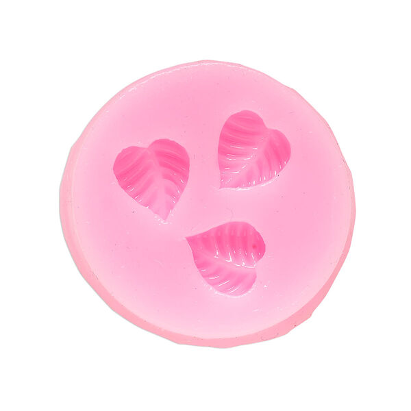Mold, silicone, pink, 34mm with (3) 12x11mm leaves, 2.5mm depth. Sold individually. image number 0