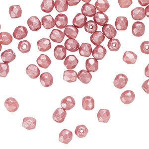 Bead 1pkg1200, Czech fire-polished dipped d&eacute;cor glass, pearlescent dusty rose, 4mm faceted round, 1 mass.