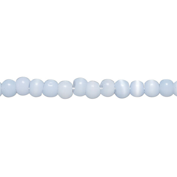 Bead, cat's eye glass (fiber optic glass), light cobalt blue, 5mm uneven round. Sold per 15-inch strand, approximately 110 beads. image number 0