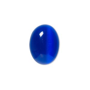 Cabochon, cat's eye glass (fiber optic glass), blue, 20x15mm calibrated oval, quality grade. Sold per pkg of 4.