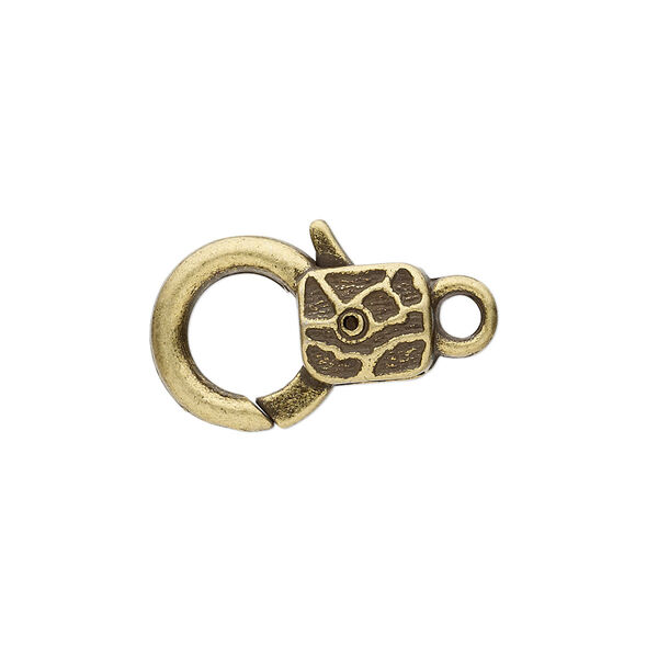 Clasp, lobster claw, antique brass-plated "pewter" (zinc-based alloy), 19.5x13mm with double-sided abstract design. Sold per pkg of 8. image number 0