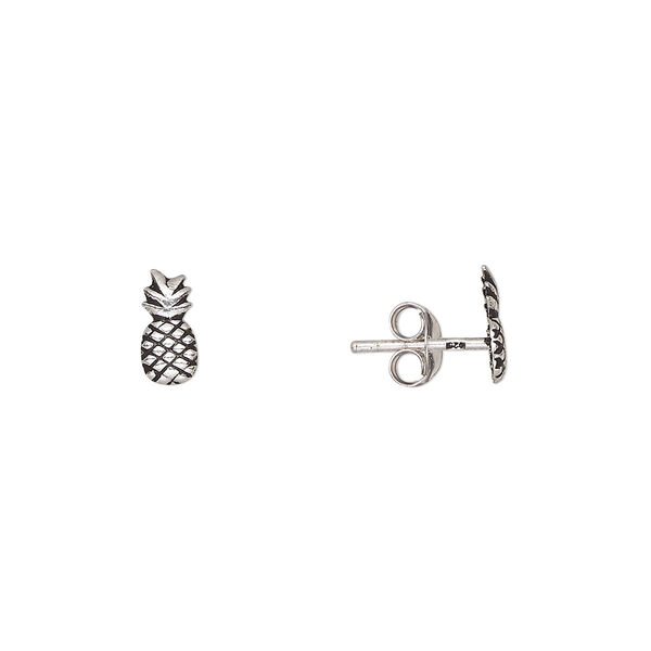 Earstud, Create Compliments®, antiqued sterling silver, 8x4mm pineapple. Sold per pair. image number 0