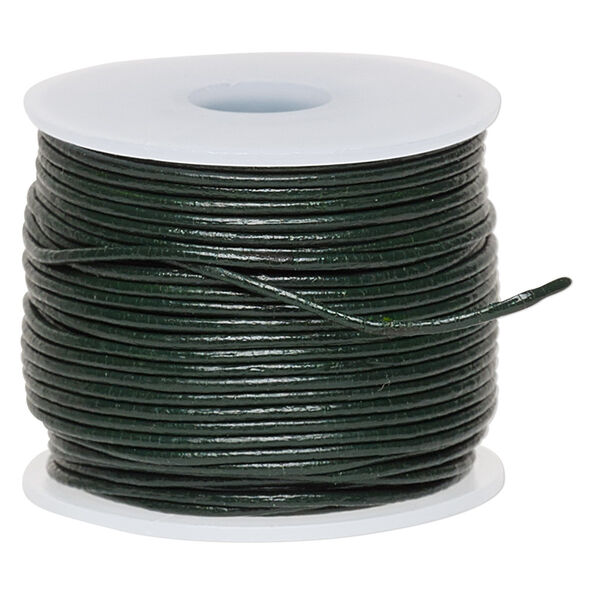 Cord, leather (dyed), avocado, 0.5-0.8mm round. Sold per 25-yard spool. image number 0