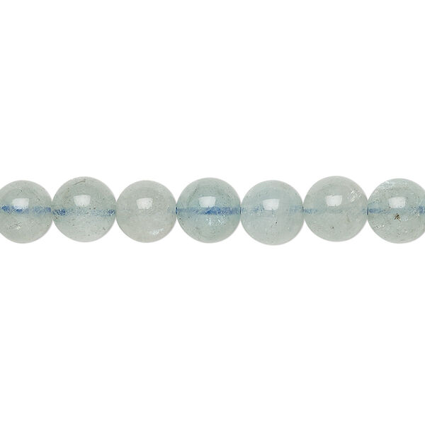 Bead, aquamarine (heated), 6-7mm round, C- grade, Mohs hardness 7-1/2 to 8. Sold per 15-inch strand. image number 0