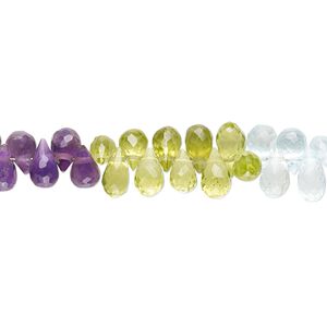 Multi-gemstone 1pkg1, hand-cut top-drilled faceted teardrop bead 8 inch 6x3mm-7x4mm