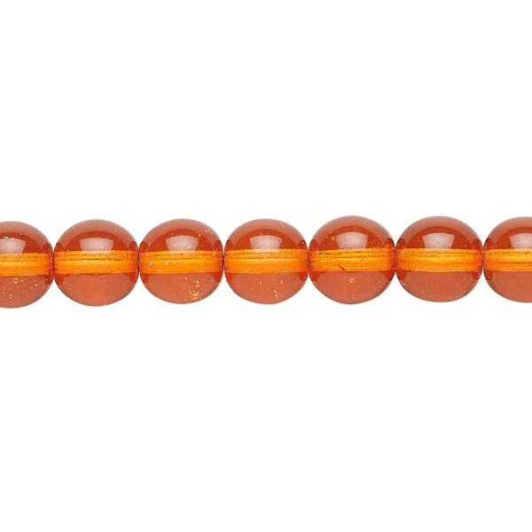 Bead, Czech dipped décor glass druk, orange, 8mm round. Sold per 15-1/2" to 16" strand. image number 0