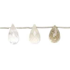 Smoky quartz / quartz crystal 1pkg6, hand-cut top-drilled micro-faceted teardrop bead 12x7mm-16x9mm