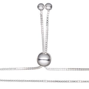 Necklace component, sterling silver and silicone, clear, 1mm box chain, 20 inches with 8mm adjustable slider bead and 2 open loops. Sold individually.