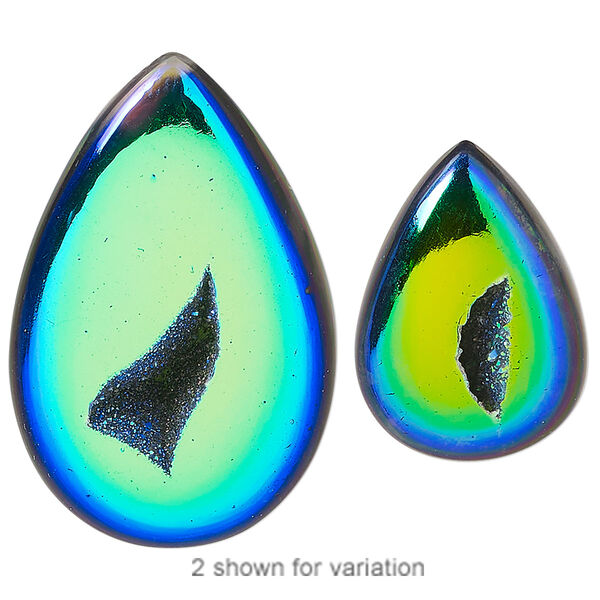 Druzy agate 1pkg1, hand-cut non-calibrated dichroic teardrop cab C grade, 17x12mm-35x23mm image number 0