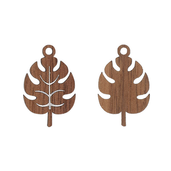 Drop, black walnut (natural) and aluminum foil, 18x13.5mm single-sided laser-cut leaf. Sold per pkg of 2. image number 0