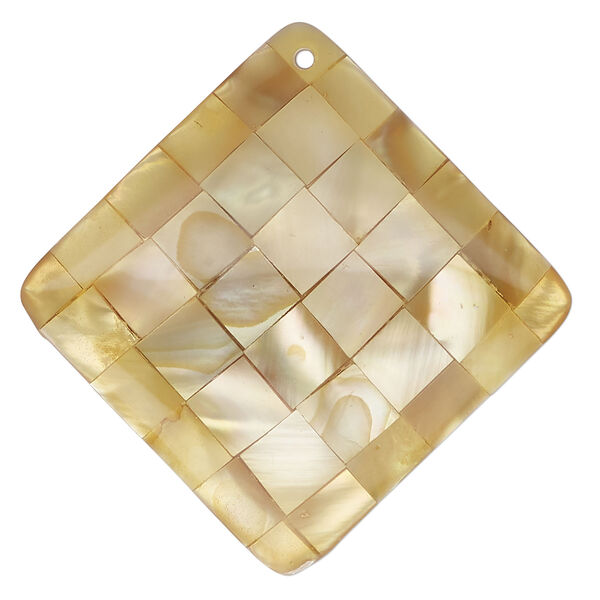 Black lip shell / gold lip shell / mother-of-pearl shell 1pkg1, top-drilled 1sided puffed diamond focal 46-47mm image number 0