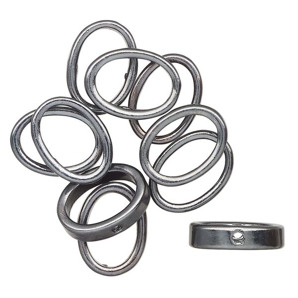 Bead frame, gunmetal-finished "pewter" (zinc-based alloy), 15x11mm oval. Sold per pkg of 10. image number 0