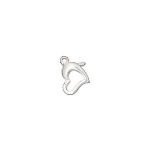 Clasp, lobster claw, sterling silver and steel, 9x8mm floating open heart. Sold per pkg of 10.