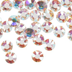 Flat back, Dance With Me™ crystal rhinestone, crystal AB, foil back, 7.07-7.27mm rose, SS34. Sold per pkg of 144 (1 gross).
