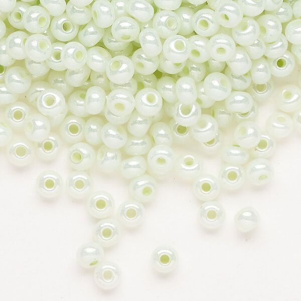 Seed bead, Preciosa Ornela Czech glass, pkg/50g, #6 rocaille, opaque luster pastel green, (37152). image number 0